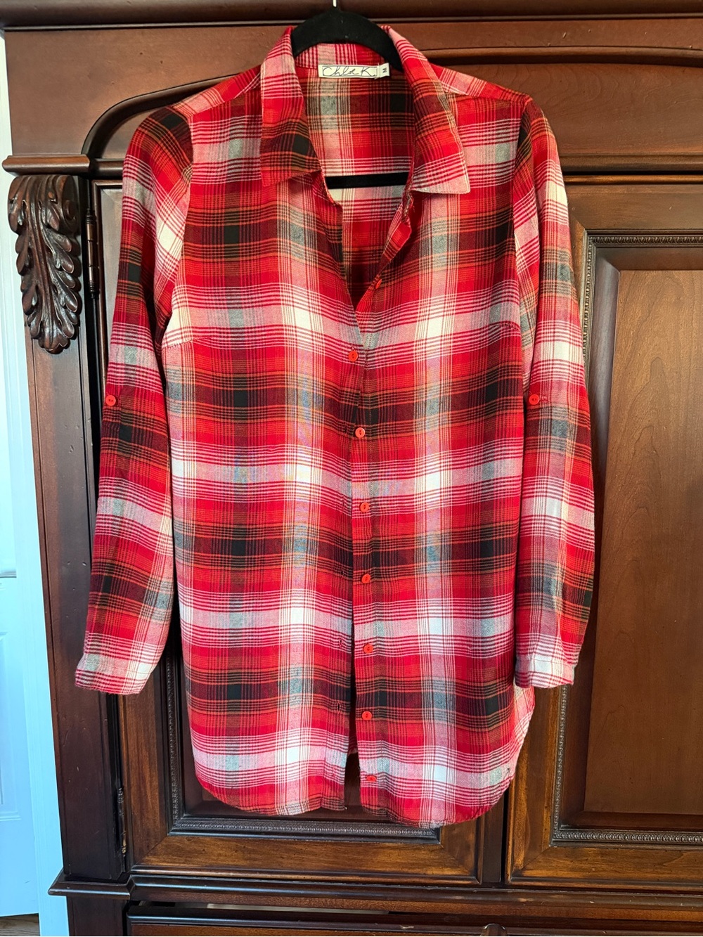 Chloe K Red Plaid Button-Down Shirt